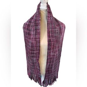 Talbots Knit Neck Warmer Winter Scarf 30" X 9" Fringed Shades of Purple & Gray